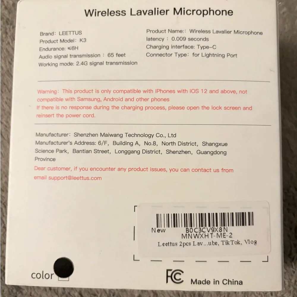 Wireless Lavalier Microphones- Black for Lighting Connectors